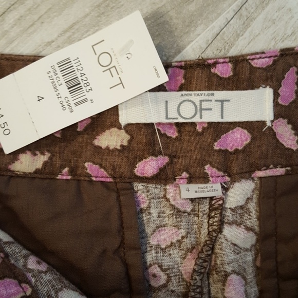 Ann Taylor Loft Linen Blend Brown & Pink Print Shorts - NWT Sz 4 - Picture 2 of 5